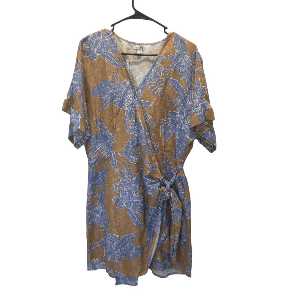 Amuse Society Mala Short Sleeve Floral Woven Linen Dress in Sunrise Size Large - Picture 2 of 5